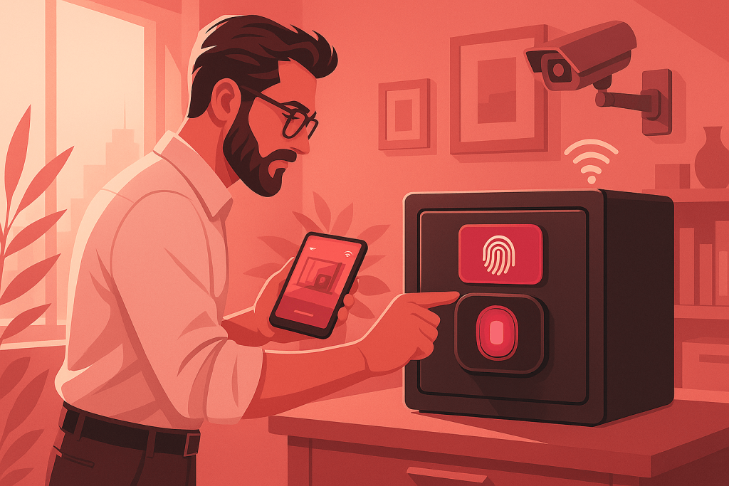 homme qui ouvre son coffre digital