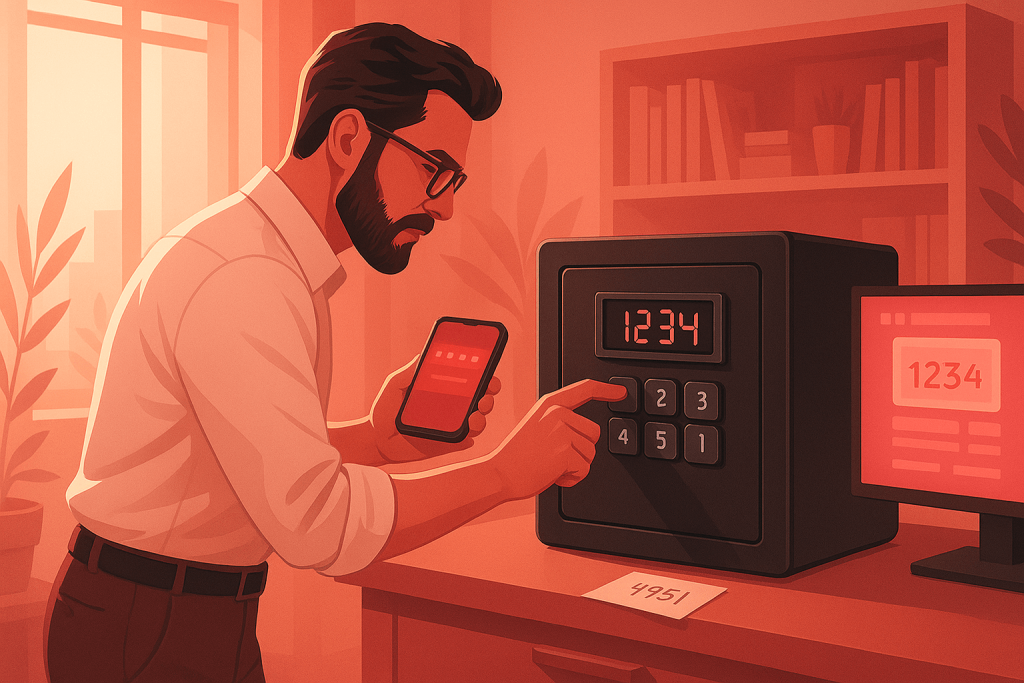 homme qui change le code de son coffre-fort