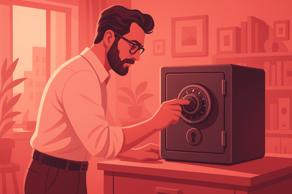 homme testant un coffre à combinaison mécanique